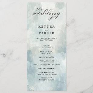 Dusty Blue Abstract Brushstrokes Wedding Program Programme