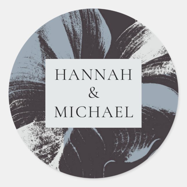 Dusty Blue Abstract Floral Wedding Classic Round Sticker (Front)