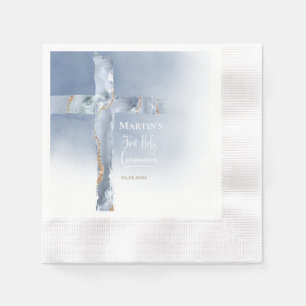 dusty blue agate cross First Communion Napkin