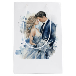 Dusty Blue Alcohol Ink Floral Wedding Medium Gift Bag