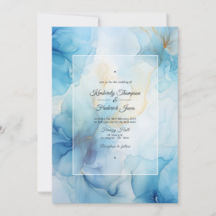 Dusty Blue Alcohol Ink Wedding Invitation