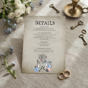 Dusty Blue Alice in Wonderland Wedding Details Enclosure Card