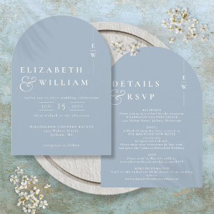Dusty Blue All In One Modern Monogram Wedding Arch Invitation