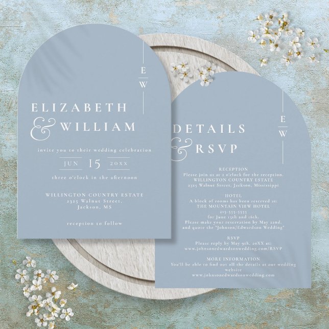 Dusty Blue All In One Modern Monogram Wedding Arch Invitation (Dusty Blue All In One Modern Monogram Wedding Arch Invitation)
