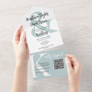 Dusty Blue Ampersand QR Code All In One Invitation
