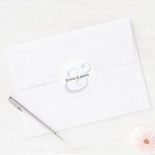 Dusty Blue Ampersand Wedding   Monogram Envelope Classic Round Sticker