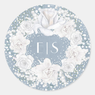 Dusty Blue and Baby's Breath Wedding Classic Round Sticker
