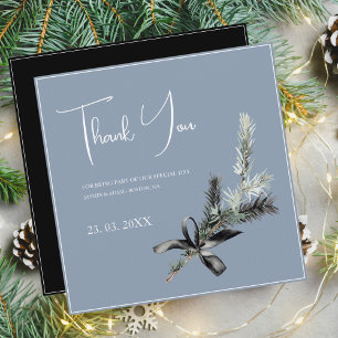 Dusty Blue and Black Christmas Twig Wedding Thank You Card