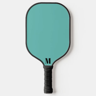 Dusty Blue and Black Modern Monogram Pickleball Paddle
