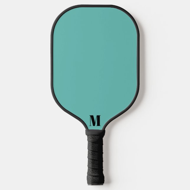 Dusty Blue and Black Modern Monogram Pickleball Paddle (Front)
