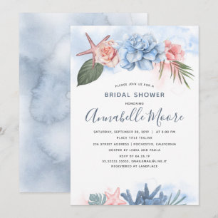 Dusty Blue and Blush Beach Bridal Shower Invitation
