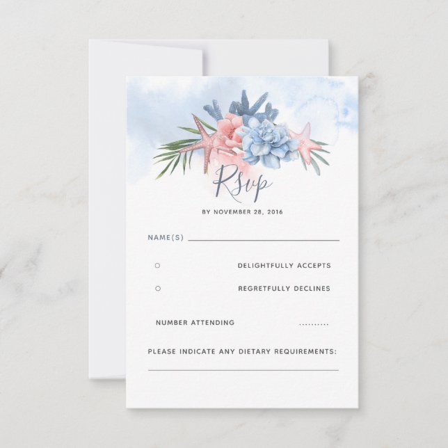 Dusty Blue and Blush Beach Wedding RSVP (Front)