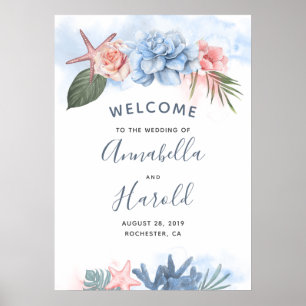 Dusty Blue and Blush Beach Wedding Welcome Poster