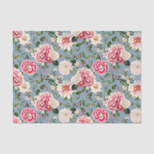 Dusty Blue and Blush Country Floral Pattern Tissue Paper