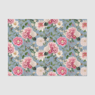 Dusty Blue and Blush Country Floral Pattern Tissue Paper
