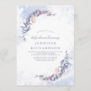 Dusty Blue and Blush Floral Baby Shower Invitation