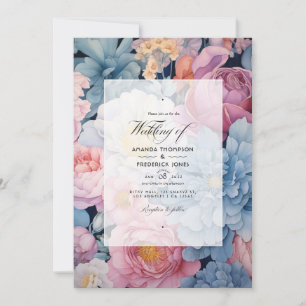 Dusty Blue and Blush Floral Wedding Invitation