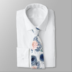 Dusty Blue and Blush Pink Floral Elegant Botanical Tie