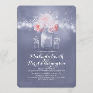 Dusty Blue and Blush Pink Floral Mason Jar Wedding Invitation