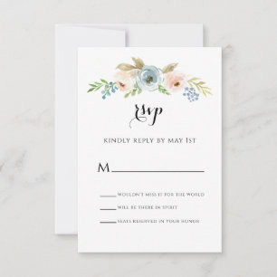 Dusty Blue and Blush Pink Floral Wedding RSVP Card