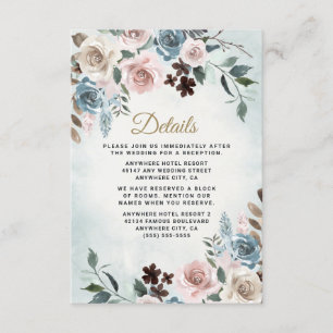 Dusty Blue and Blush Pink Mauve Floral Wedding Enclosure Card