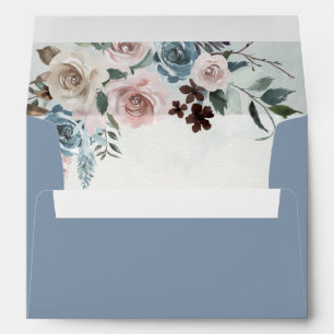 Dusty Blue and Blush Pink Mauve Floral Wedding Envelope