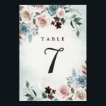 Dusty Blue and Blush Pink Mauve Floral Wedding Table Number<br><div class="desc">Design features elegant watercolor floral elements in shades of ivory,  beige,  blush pink,  mauve,  various shades of dusty blue and more. Design also features various types of greenery and branches with dusty blue watercolor splashes within the corners for added style.</div>