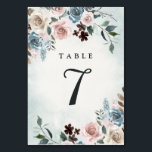 Dusty Blue and Blush Pink Mauve Floral Wedding Table Number<br><div class="desc">Design features elegant watercolor floral elements in shades of ivory,  beige,  blush pink,  mauve,  various shades of dusty blue and more. Design also features various types of greenery and branches with dusty blue watercolor splashes within the corners for added style.</div>