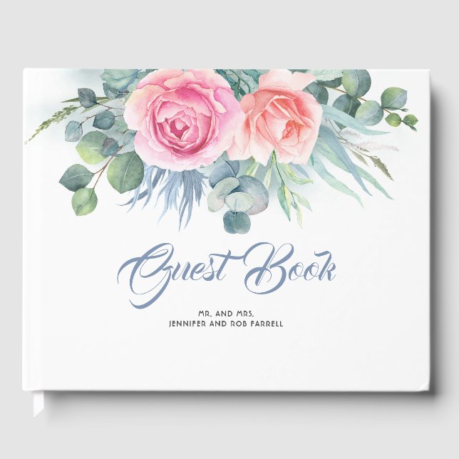 Dusty Blue and Blush Pink Wedding Guest Book (Front)