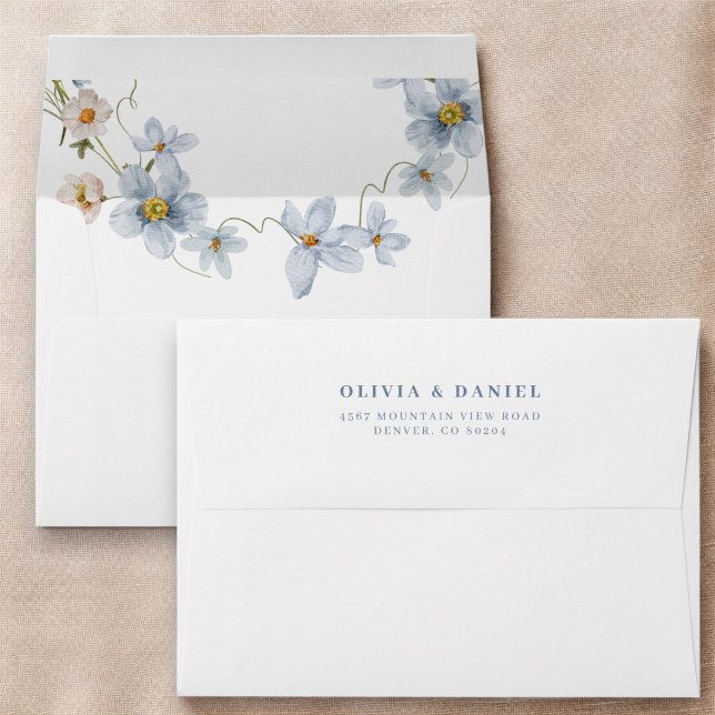 Dusty Blue and Blush Pink Wildflower Wedding Envelope (Creator Uploaded)