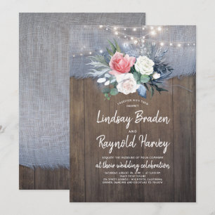 Dusty Blue and Blush Rustic Country Wedding Invitation