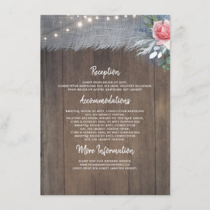 Dusty Blue and Blush Rustic Wedding Information Enclosure Card