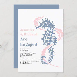 Dusty blue and blush seahorse engagement party invitation