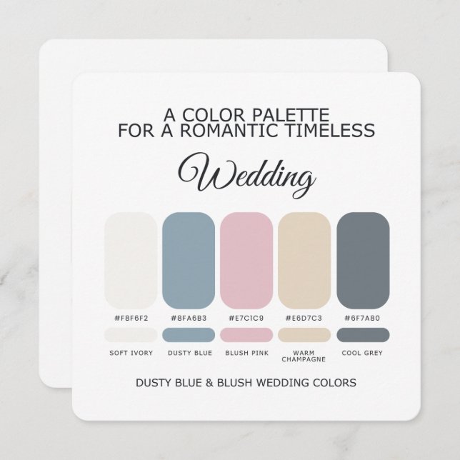 Dusty Blue and Blush Wedding Color Palette Card (Front/Back)