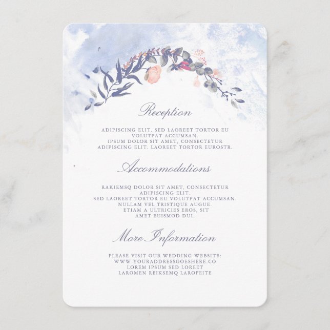 Dusty Blue and Blush Wedding Information Guest Enclosure Card (Front)