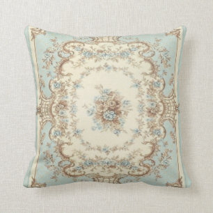 Dusty Blue and Brown Floral Oriental Cushion