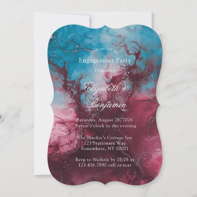 Dusty Blue and Burgundy Alcohol Engagement Party Invitation (Front)
