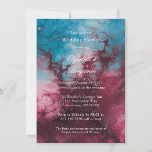 Dusty Blue and Burgundy Alcohol Ink Wedding Shower Invitation