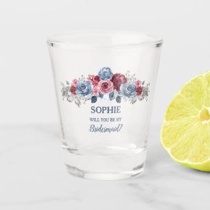 Dusty Blue and Burgundy Be My Bridesmaid? Shot Glass