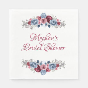 Dusty Blue and Burgundy Bridal Shower Napkins