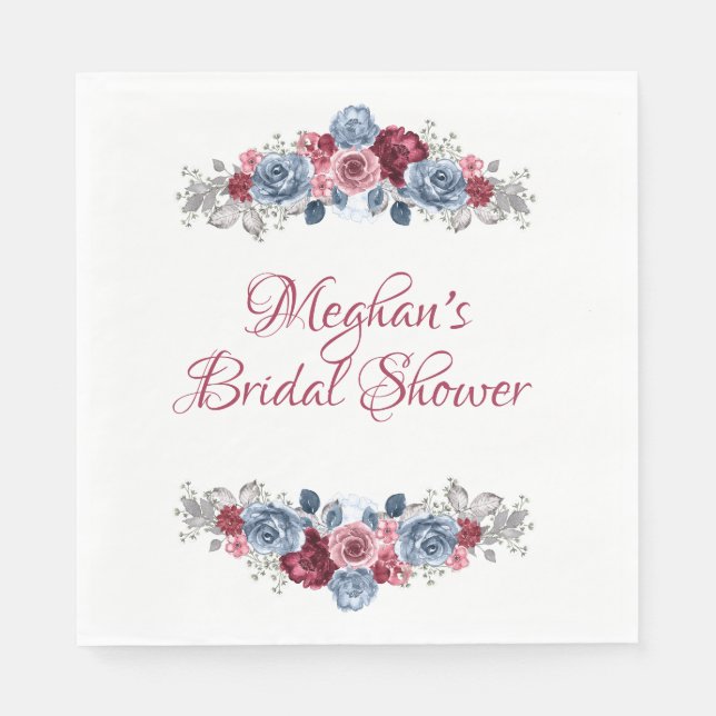 Dusty Blue and Burgundy Bridal Shower Napkins (Front)