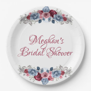 Dusty Blue and Burgundy Bridal Shower   Paper Plate