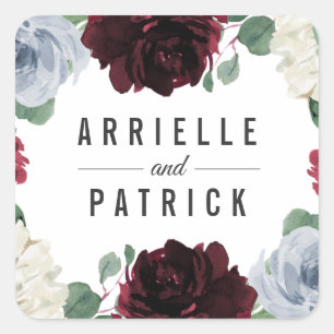 Dusty Blue and Burgundy Cranberry Fall Wedding Square Sticker