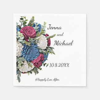 Dusty Blue and Burgundy Floral Napkin