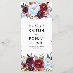 Dusty Blue and Burgundy Floral Wedding Programs Programme