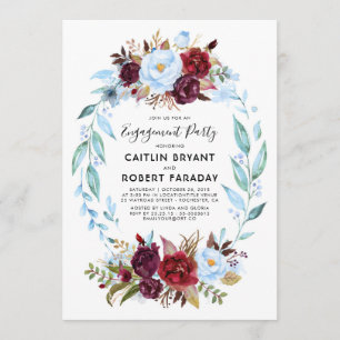 Dusty Blue and Burgundy Red Engagement Party Invitation