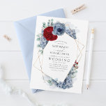 Dusty Blue and Burgundy Red Floral Elegant Wedding Invitation<br><div class="desc">Dusty blue and burgundy red flowers wedding invitations.</div>
