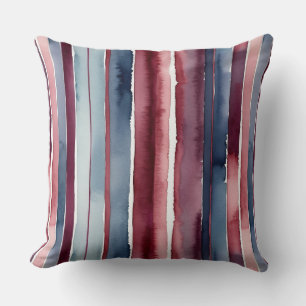 Dusty Blue and Burgundy Rose Stripes Cushion