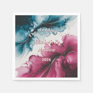 Dusty Blue and Burgundy Swirl Wedding Napkin