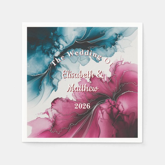 Dusty Blue and Burgundy Swirl Wedding Napkin (Front)